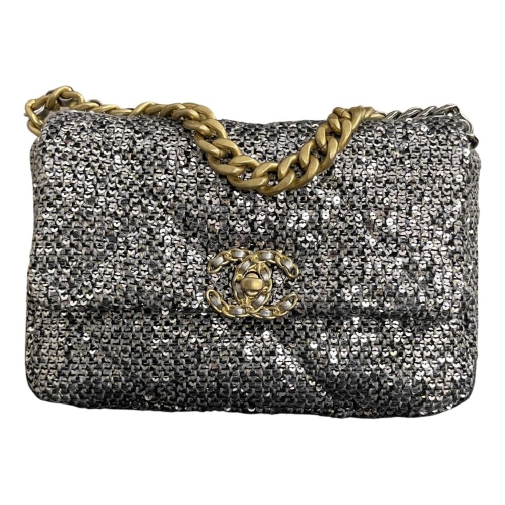 Chanel 19 medium flap silver sequence